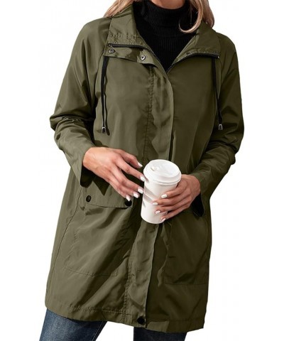 Women's Waterproof Raincoat Drawstring Lightweight Packable Tops Coat Hood Windbreaker Rain Jacket for Hiking Travel A Army G...