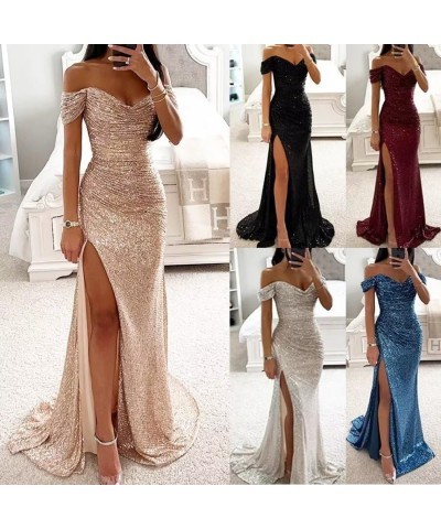 Sequin Prom Dresses Sparkly Off Shoulder Long Mermaid Formal Dress with Slit Glitter Evening Party Gowns Peacock $32.66 Dresses