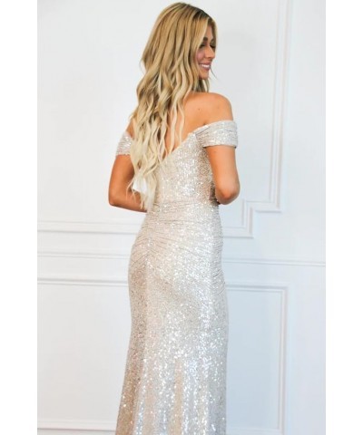 Sequin Prom Dresses Sparkly Off Shoulder Long Mermaid Formal Dress with Slit Glitter Evening Party Gowns Peacock $32.66 Dresses