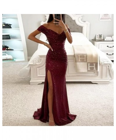 Sequin Prom Dresses Sparkly Off Shoulder Long Mermaid Formal Dress with Slit Glitter Evening Party Gowns Peacock $32.66 Dresses