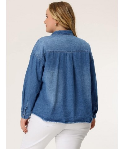 Women's Plus Size Shirts Button Down Shirt Work Cotton Casual Denim Jackets Casual 2024 Sky Blue $15.62 Blouses