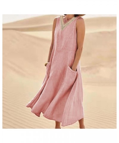 Summer Dresses for Women 2024 Sleeveless Cotton Linen Dress Casual Solid Color V Neck Dress Loose Fit Long Dresses 09deals➤➤p...