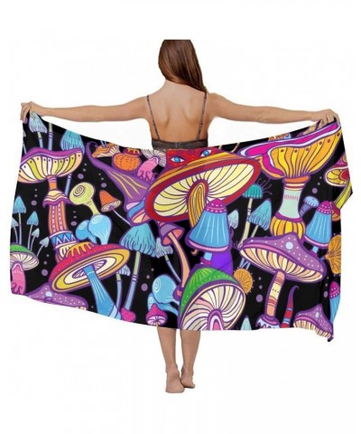 Women's Sarong Cover Ups Long Beach Kimono Bikini Wraps Boho Beachwear Trippy Mushroom Purple Psychedelic Magic Plant(23) $10...