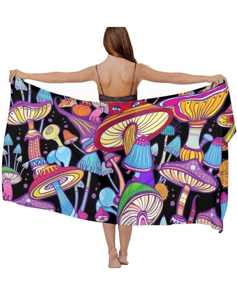 Women's Sarong Cover Ups Long Beach Kimono Bikini Wraps Boho Beachwear Trippy Mushroom Purple Psychedelic Magic Plant(23) $10...