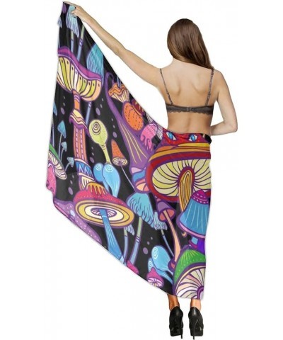 Women's Sarong Cover Ups Long Beach Kimono Bikini Wraps Boho Beachwear Trippy Mushroom Purple Psychedelic Magic Plant(23) $10...