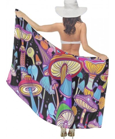 Women's Sarong Cover Ups Long Beach Kimono Bikini Wraps Boho Beachwear Trippy Mushroom Purple Psychedelic Magic Plant(23) $10...