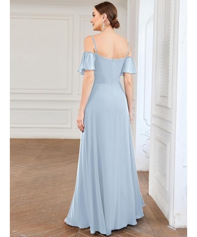 Women's Formal Dresses Off Shoulder Short Sleeve Split A-Line Floor Length Bridesmaid Dresses 0237 Ice Blue $37.60 Dresses