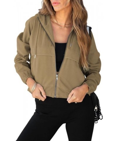 Womens Fall Fashion 2023 Zip Up Cropped Hoodies FLeece Bomber Jackets Y2K Sweatshirt with Pockets Khaki $14.43 Hoodies & Swea...