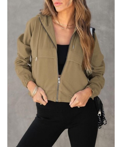 Womens Fall Fashion 2023 Zip Up Cropped Hoodies FLeece Bomber Jackets Y2K Sweatshirt with Pockets Khaki $14.43 Hoodies & Swea...