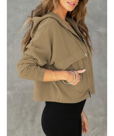 Womens Fall Fashion 2023 Zip Up Cropped Hoodies FLeece Bomber Jackets Y2K Sweatshirt with Pockets Khaki $14.43 Hoodies & Swea...