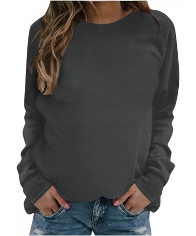 Women's Crewneck Casual Long Sleeve Hoodies 2023 Trendy Solid Color Pullover Loose Lightweight Sweatshirts 02-dark Gray $10.6...