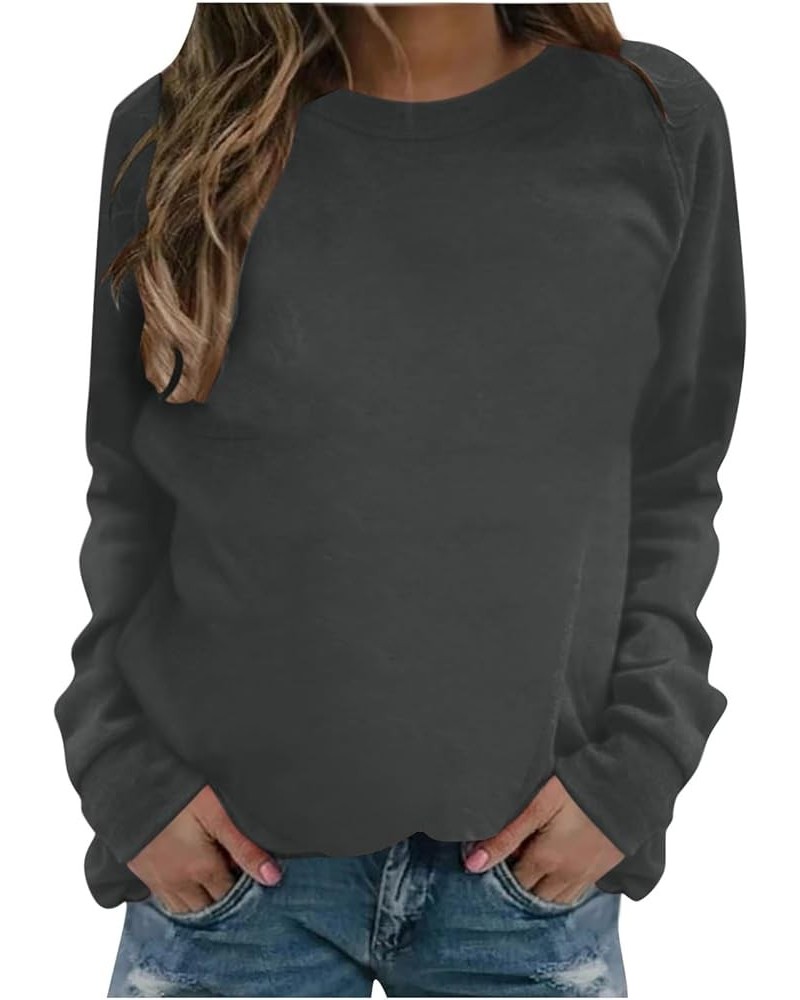 Women's Crewneck Casual Long Sleeve Hoodies 2023 Trendy Solid Color Pullover Loose Lightweight Sweatshirts 02-dark Gray $10.6...