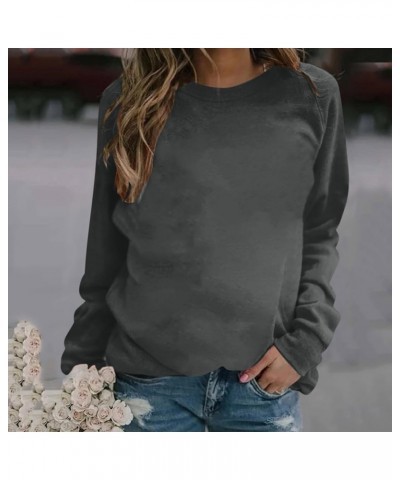 Women's Crewneck Casual Long Sleeve Hoodies 2023 Trendy Solid Color Pullover Loose Lightweight Sweatshirts 02-dark Gray $10.6...