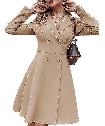 Women's Blazer Dress Fashion Elegant V Neck Casual Solid Color Long Sleeve Lapel Dress Camel Color $20.15 Blazers