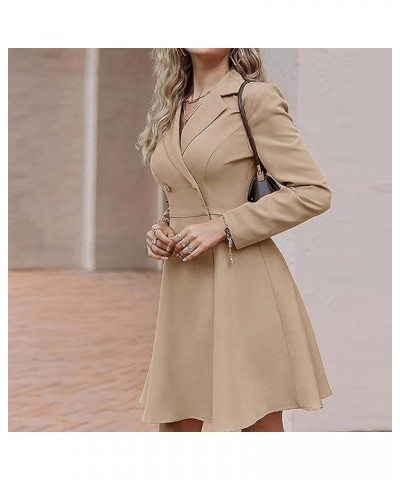 Women's Blazer Dress Fashion Elegant V Neck Casual Solid Color Long Sleeve Lapel Dress Camel Color $20.15 Blazers