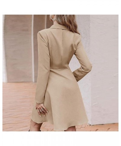 Women's Blazer Dress Fashion Elegant V Neck Casual Solid Color Long Sleeve Lapel Dress Camel Color $20.15 Blazers