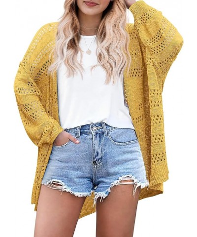 Womens Plus Size Crochet Cardigan Kimonos Boho Long Sleeve Oversized Summer Open Front Knitted Sweater Yellow $16.01 Sweaters