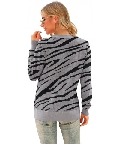 Women's V Neck Button Down Knitwear Long Sleeve Soft Basic Knit Cardigan Sweater Zebra Grey $19.24 Sweaters