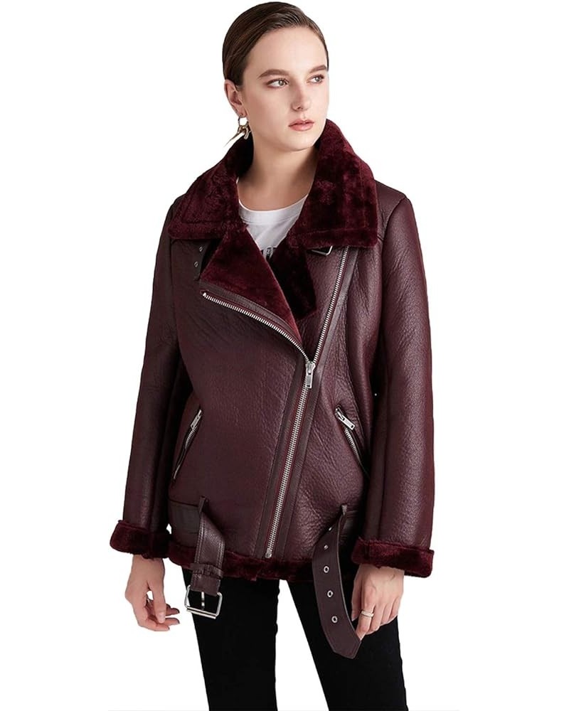 Winter Women's Faux Leather Lambs Leather Jacket Moto Biker Short Coat Wool Fur Collar Zipper Jacket Warm Thick Outwear Faux ...