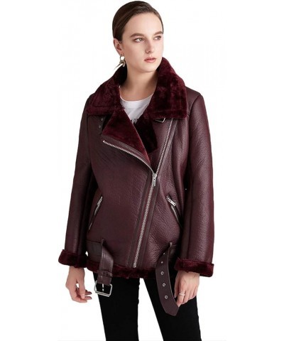 Winter Women's Faux Leather Lambs Leather Jacket Moto Biker Short Coat Wool Fur Collar Zipper Jacket Warm Thick Outwear Faux ...