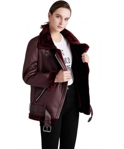 Winter Women's Faux Leather Lambs Leather Jacket Moto Biker Short Coat Wool Fur Collar Zipper Jacket Warm Thick Outwear Faux ...