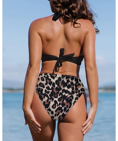 Bikini Sets for Women High Waisted Bathing Suits V Neck 2 Piece Swimsuit Black Leopard $13.74 Swimsuits