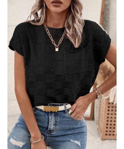 Women's Cap Sleeve Sweater Vest Casual Crewneck Sleeveless Knit Pullover Tank Tops Lightweight Trendy T Shirts Black $16.19 S...