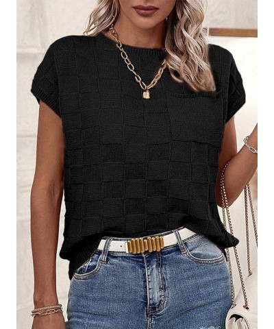 Women's Cap Sleeve Sweater Vest Casual Crewneck Sleeveless Knit Pullover Tank Tops Lightweight Trendy T Shirts Black $16.19 S...