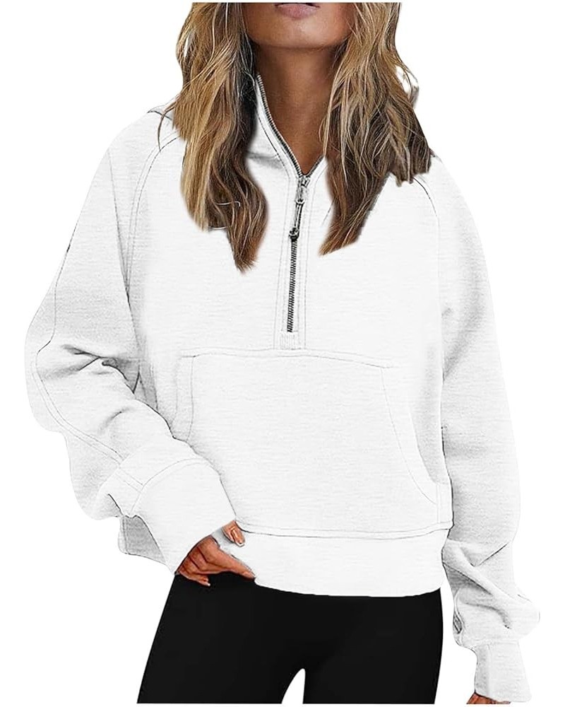 Oversized Hoodies For Women Zip Up Long Sleeve Hooded Sweatshirts Casual Quarter Zip Pullover Tops Fall Y2K Clothes J06-white...