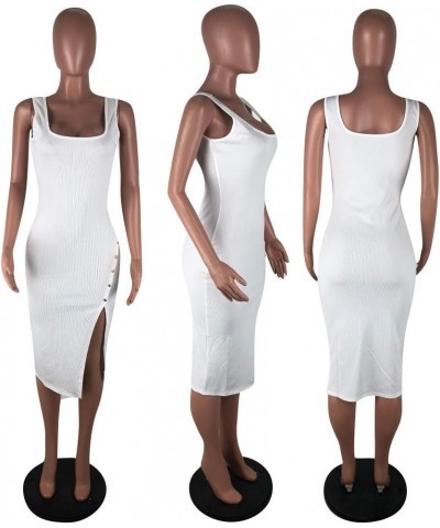 Women Bodycon Dress Sleeveless Slit Solid Tank Party Summer Midi Dresses White $8.11 Dresses