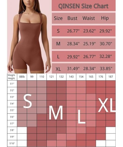 Womens Strappy Square Neck Tank Top Tummy Control Bodycon Stretch Shorts Jumpsuit Outfits Brown $19.59 Jumpsuits