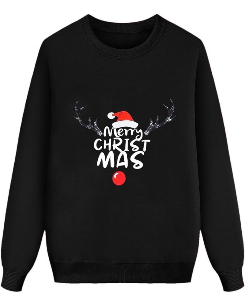 Family Matching Outfit Christmas Santa Print Long Sleeve Crew Neck Pullover Sweatshirt Colorful Soft Holiday Blouse Black-k $...