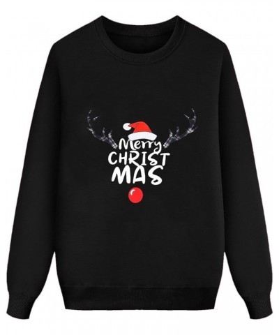 Family Matching Outfit Christmas Santa Print Long Sleeve Crew Neck Pullover Sweatshirt Colorful Soft Holiday Blouse Black-k $...