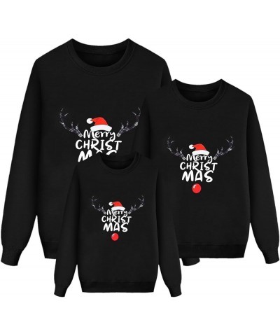 Family Matching Outfit Christmas Santa Print Long Sleeve Crew Neck Pullover Sweatshirt Colorful Soft Holiday Blouse Black-k $...