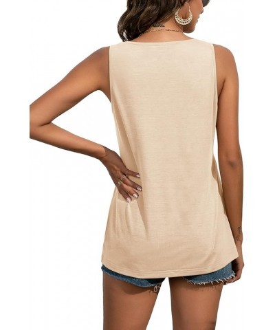 Women's Round Neck Ruffle Hem Button Sleeveless Tank Blouse Peplum Top Beige $12.71 Tanks