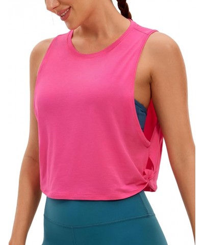 Pima Cotton Cropped Tank Tops for Women - Sleeveless Sports Shirts Athletic Yoga Running Gym Workout Crop Tops Sonic Pink $13...