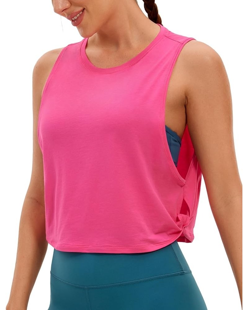 Pima Cotton Cropped Tank Tops for Women - Sleeveless Sports Shirts Athletic Yoga Running Gym Workout Crop Tops Sonic Pink $13...