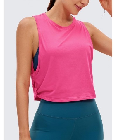 Pima Cotton Cropped Tank Tops for Women - Sleeveless Sports Shirts Athletic Yoga Running Gym Workout Crop Tops Sonic Pink $13...