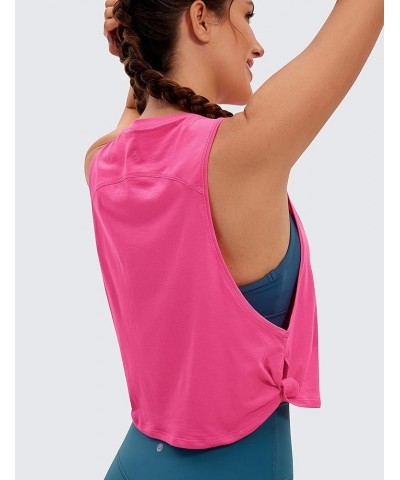 Pima Cotton Cropped Tank Tops for Women - Sleeveless Sports Shirts Athletic Yoga Running Gym Workout Crop Tops Sonic Pink $13...