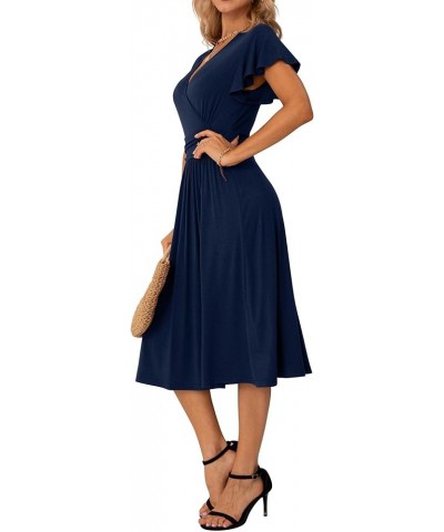 Spring Summer Dress for Women Casual Ruffle Short/Long Sleeve Wrap V-Neck Dress with Pockets A02 Navy Blue $17.60 Dresses