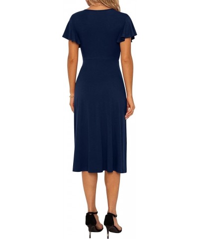 Spring Summer Dress for Women Casual Ruffle Short/Long Sleeve Wrap V-Neck Dress with Pockets A02 Navy Blue $17.60 Dresses