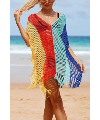 Women's Boho Tunic Tops Beach Cover Up Dress Resort Swimsuit Kimono Loungewear D Red Blue $14.96 Swimsuits