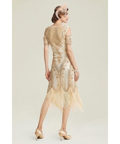 Womens Flapper Dress Roaring 20s Vintage Dress Long Fringed Gatsby Dress Apricot $31.79 Dresses