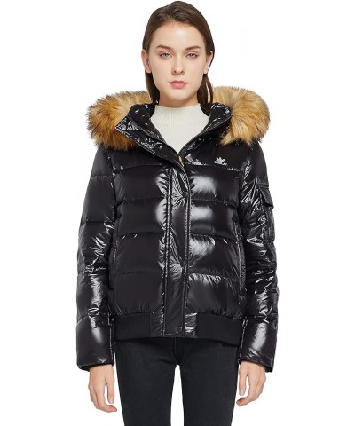 Women's Thickened Winter Bubble Down Coat Shiny Puffer Jacket with Fur Hood Caviar $41.85 Jackets