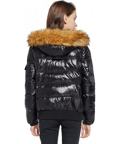 Women's Thickened Winter Bubble Down Coat Shiny Puffer Jacket with Fur Hood Caviar $41.85 Jackets