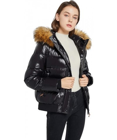 Women's Thickened Winter Bubble Down Coat Shiny Puffer Jacket with Fur Hood Caviar $41.85 Jackets