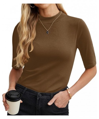 Womens Tops Summer Short Sleeve Shirts Business Dressy Casual Pullover Tops for Women 2024 Trendy C Brown $6.50 T-Shirts