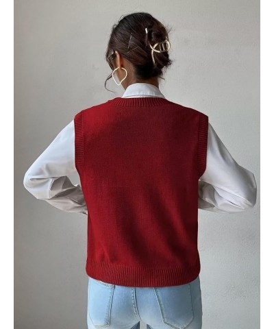 Womens V Neck Sweater Vest School Uniform Vest Striped Cable Knit Sleeveless Sweater Tops B Red $13.33 Sweaters