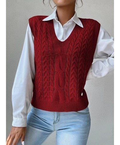 Womens V Neck Sweater Vest School Uniform Vest Striped Cable Knit Sleeveless Sweater Tops B Red $13.33 Sweaters