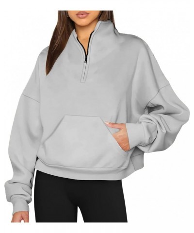 Women's Long Sleeve Quarter Zip Sweatshirt Casual Fall Winter Solid Color Hoodies Y2K Oversized Pullover Tops 27gray $8.90 Ho...